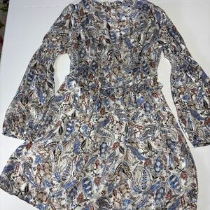ZARA LONG SLEEVE MINI DRESS PAISLEY SIZE L